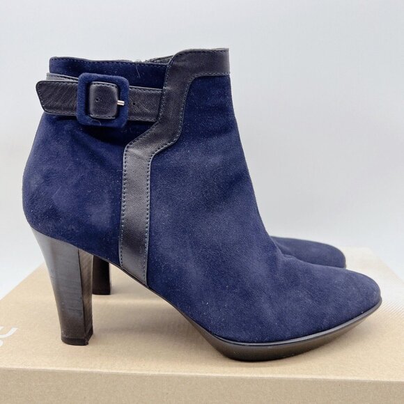 Aquatalia Vera Gomma Platform Heel Ankle Boots Bootie Black Suede Side Zip US 8